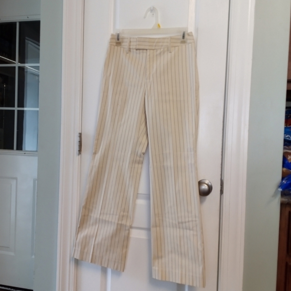 Banana Republic Cream W Black Striped Wide Leg Pants 0R * FLAW See Below GUC